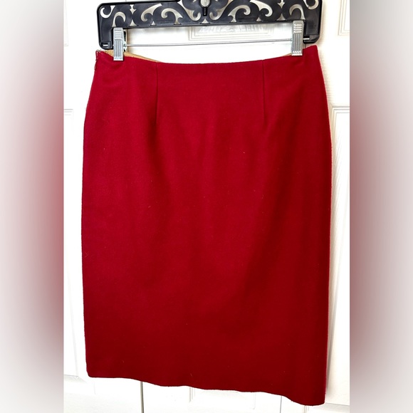 Vintage J.CREW A-Line Skirt Wool Blends Red Maroon Tan Piping Stitching Pockets - Picture 7 of 12